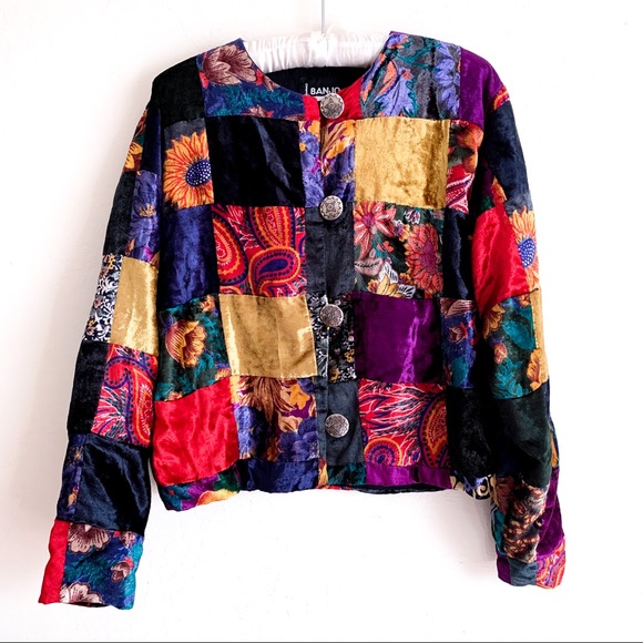 Vintage Jackets & Blazers - Vintage Banjo Texas Patchwork Floral Velvet Jacket